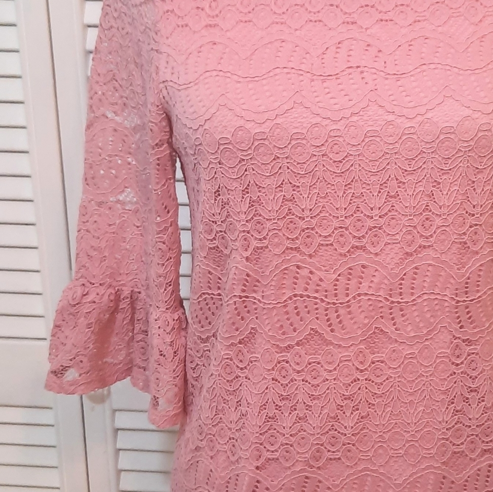 Adrianna papell pink lace bell sleeve top blouse sz small *D3 - Picture 7 of 8
